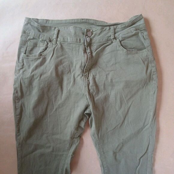 Womens 20W Jeans Medium Green High Rise Skinny Leg Denim Pants - Picture 4 of 16